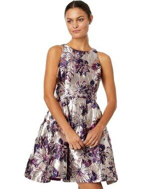 LILLY PULITZER Jollian Metallic Floral Jacquard Fit & Flare Dress Sz 10 NWT